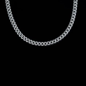 a silver chain on a black background